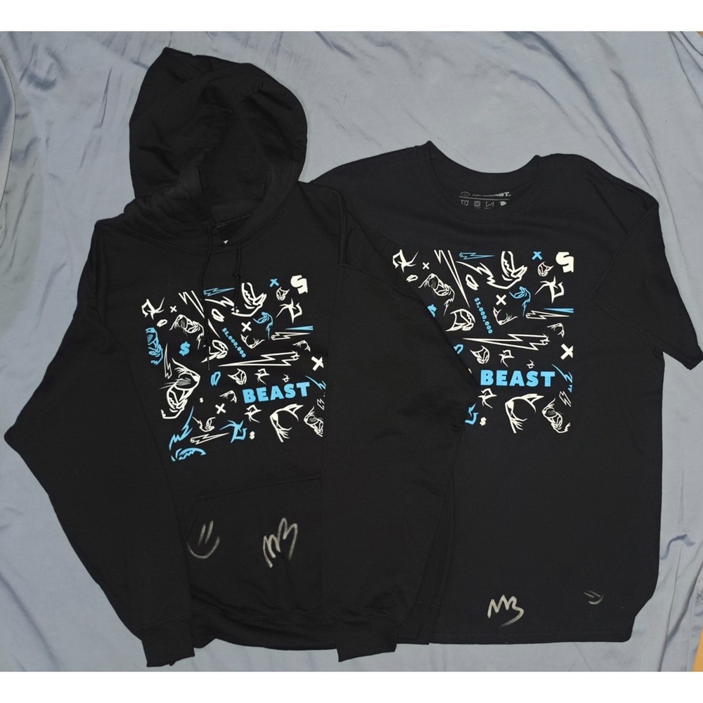 MR BEAST BLACK HOODIE/TSHIRT 24 HOUR LIVESTREAM LIMITED EDITION HAND SIGNED NEW